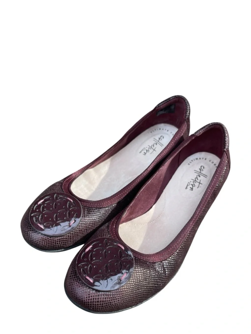 Clarks Gracelin Lola Burgundy Snakeskin Ballet Flats Comfort Slip On Shoes Women